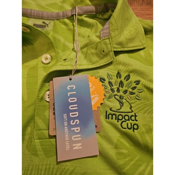 NWT Puma Cloudspun Aloha Floral Green Golf Polo Shirt Mens Size Medium AJGA - Picture 3 of 9
